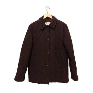 LARRY Levine Deep Purple Diamond Quilted Collared Long Sleeve Puffer Coat Sz S